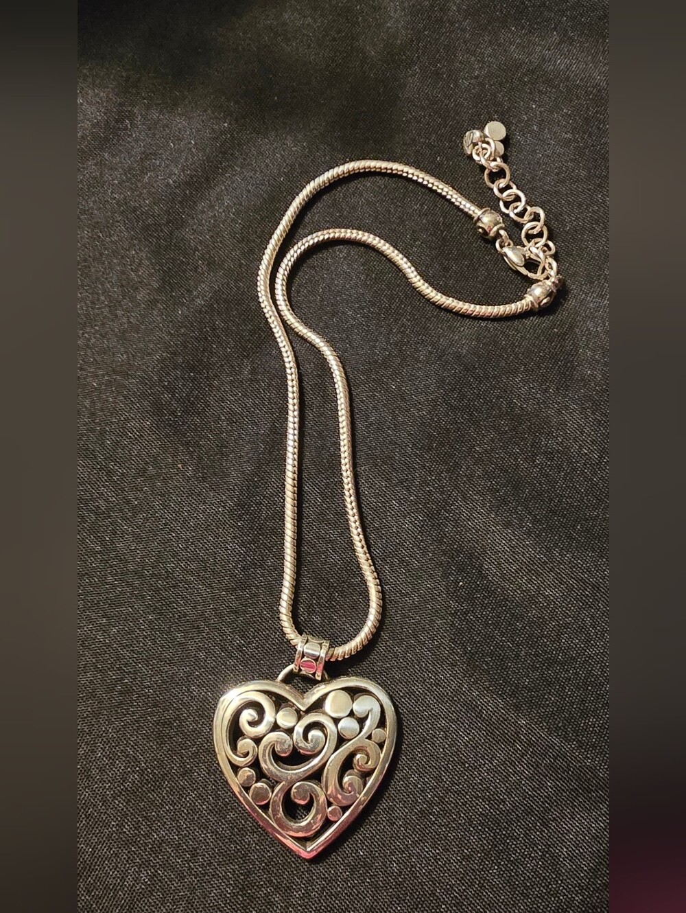 Brighton Silver Heart Scroll Pendant Necklace